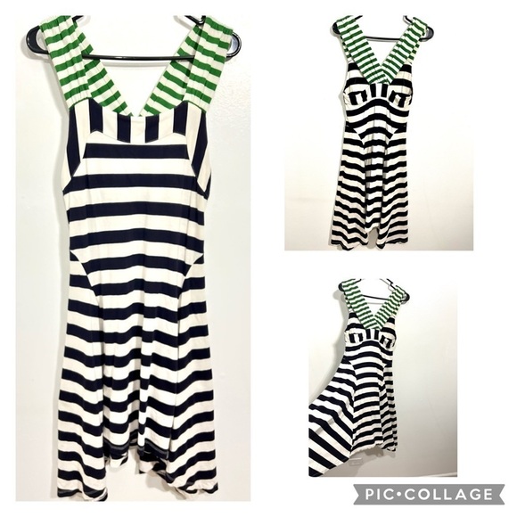 HWB Anthropologie 100% cotton color block asymmetrical hemline cross back strap. - Picture 3 of 7